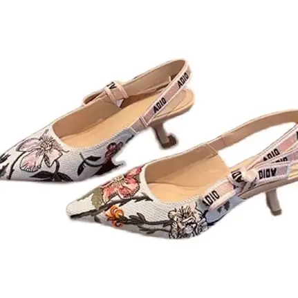 Dior de tacón kitten bordado, zapato de tacón de mujer
