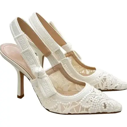 Dior de tacón medio en encaje claro, zapato de tacón de mujer
